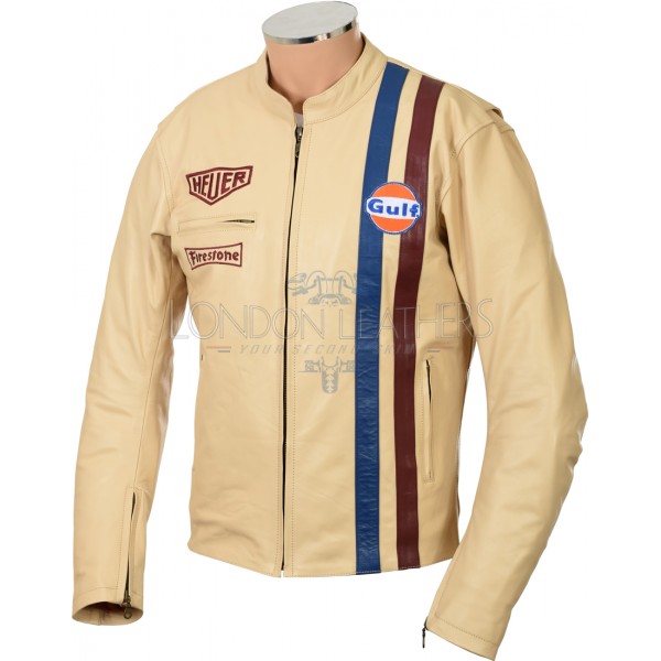 Steve McQueen Cream Gulf Classic Le-Man Armoured Biker Jacket